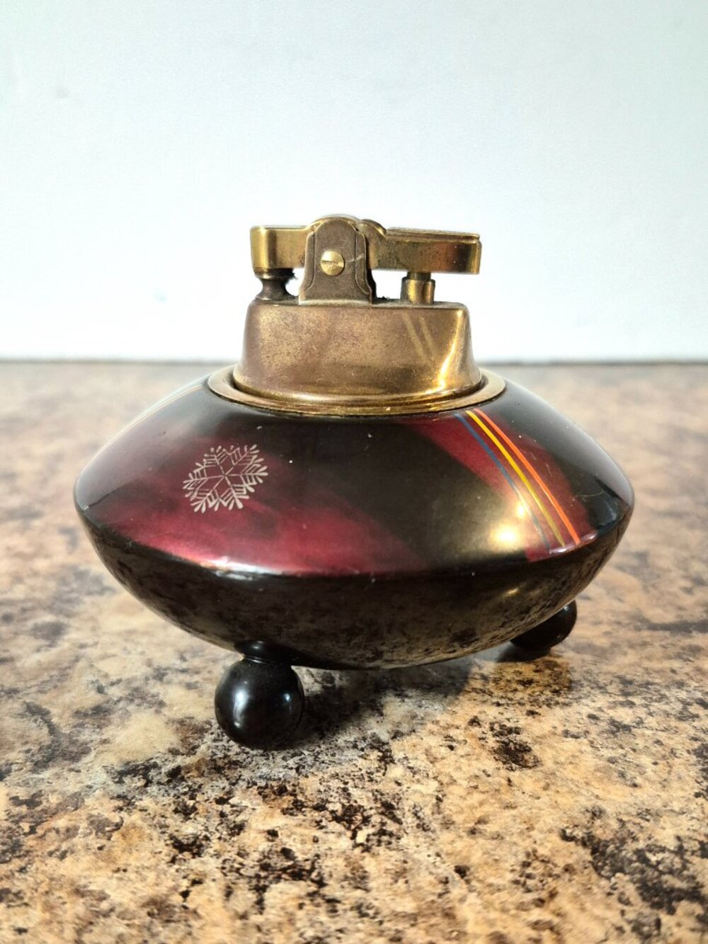 Vintage SANKYO Table & Musical Lighter, Made In Japan, Hand-painted Cherrywood